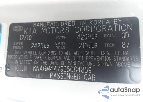 2011 Kia Optima Lx z USA, uszkodzony, nr VIN KNAGM4A79B5084859